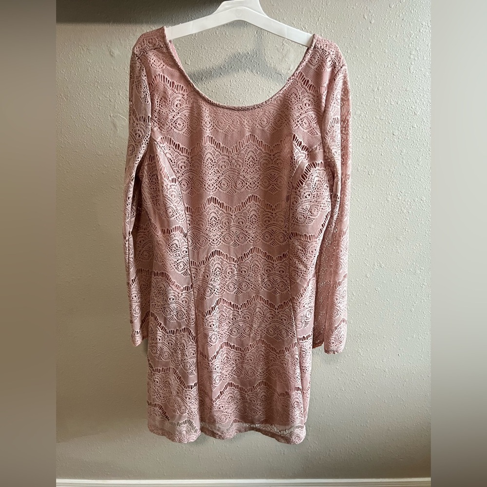 Pink Lace Skater Dress Xhilaration XXL Blush Long Sleeve Fit & Flare
